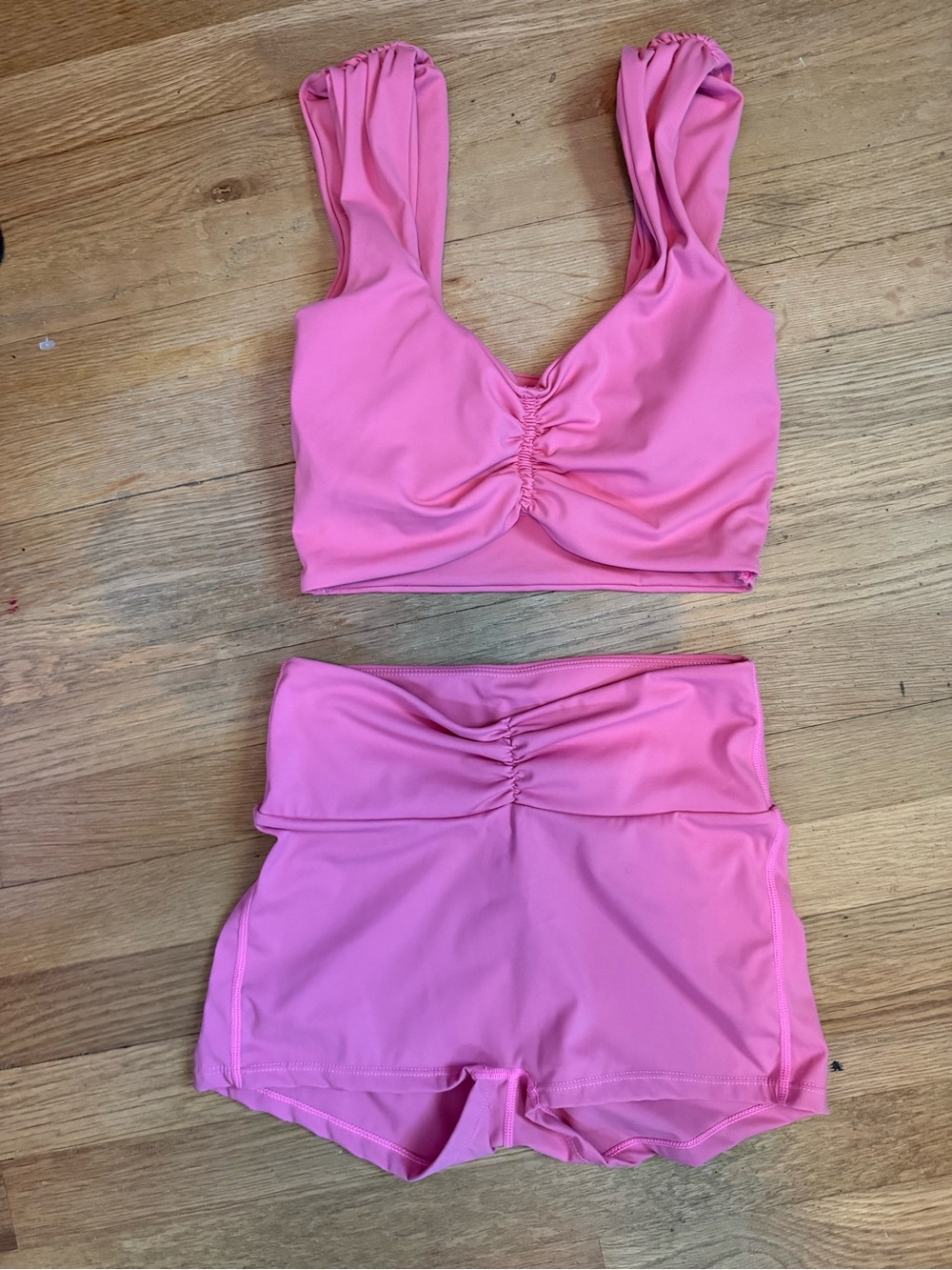 Aralina Pink Ruched Two-Piece Active Set Shorts Sports Bra Size Small